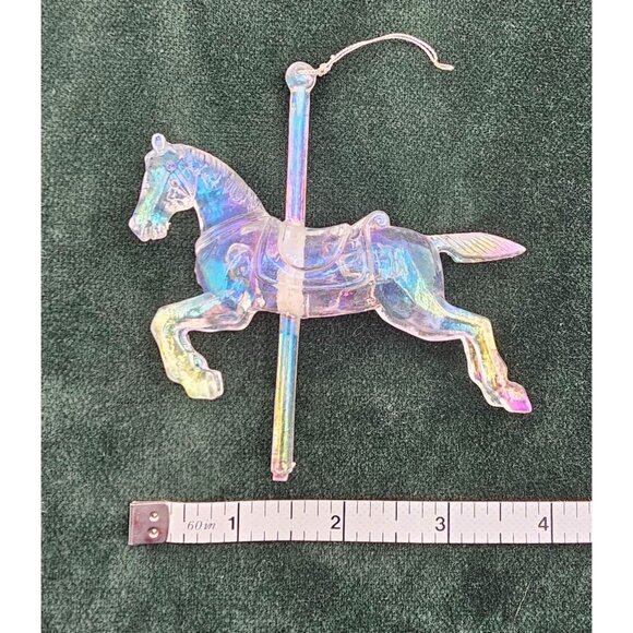 Vintage Iridescent & Clear Carousel Horse Christmas Holiday Ornaments Set Of 2 - Picture 8 of 11